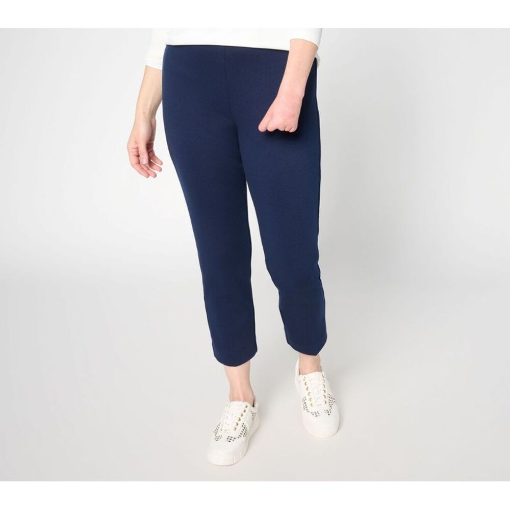 Susan Graver Women's Pants Sz L Make Your Selection: Pique Knit Slim Blue
